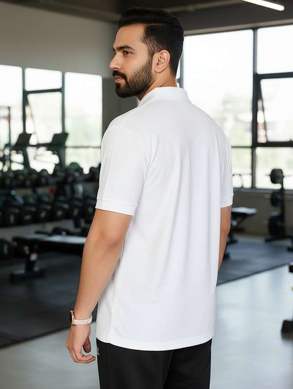 men white lycra blend plain t-shirt - 22432827 -  Standard Image - 3