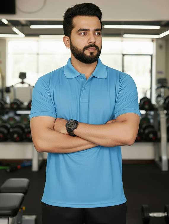 men sea green lycra blend plain t-shirt