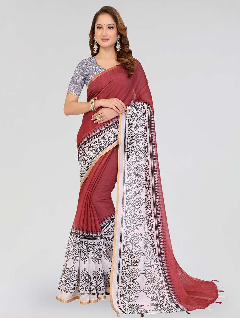 women printed casual wear saree with blouse