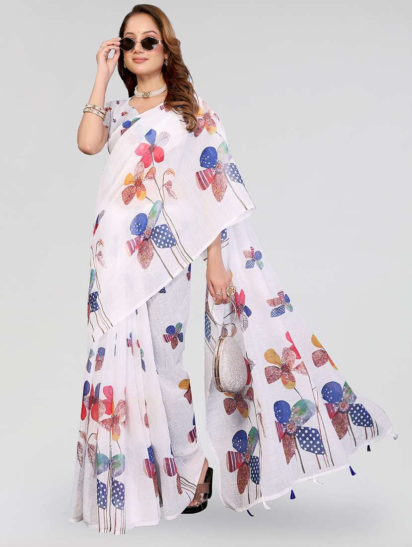 women printed casual wear saree with blouse