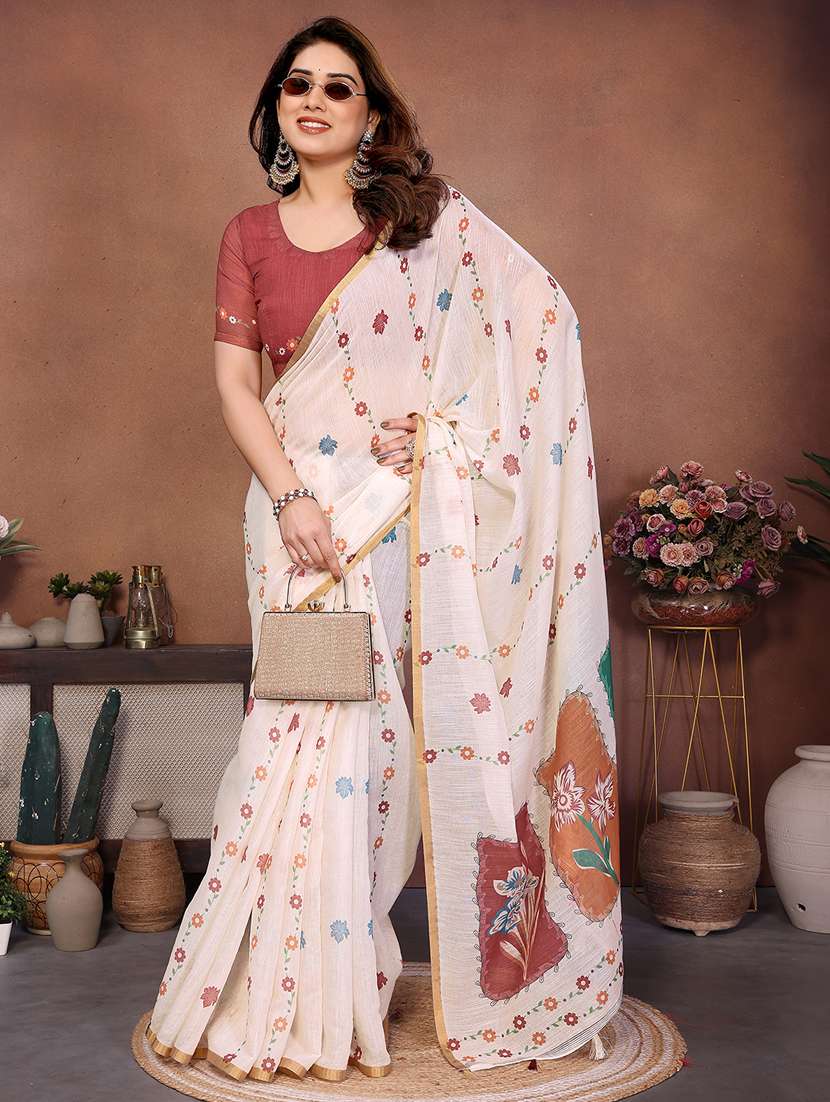 women printed casual wear saree with blouse