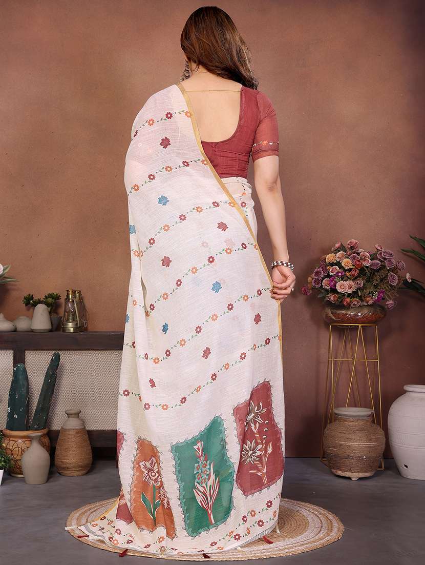 women printed casual wear saree with blouse - 22432882 -  Standard Image - 3