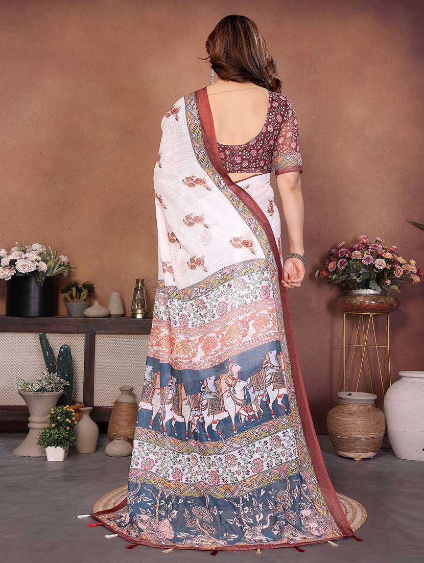 women printed casual wear saree with blouse - 22432886 -  Standard Image - 3