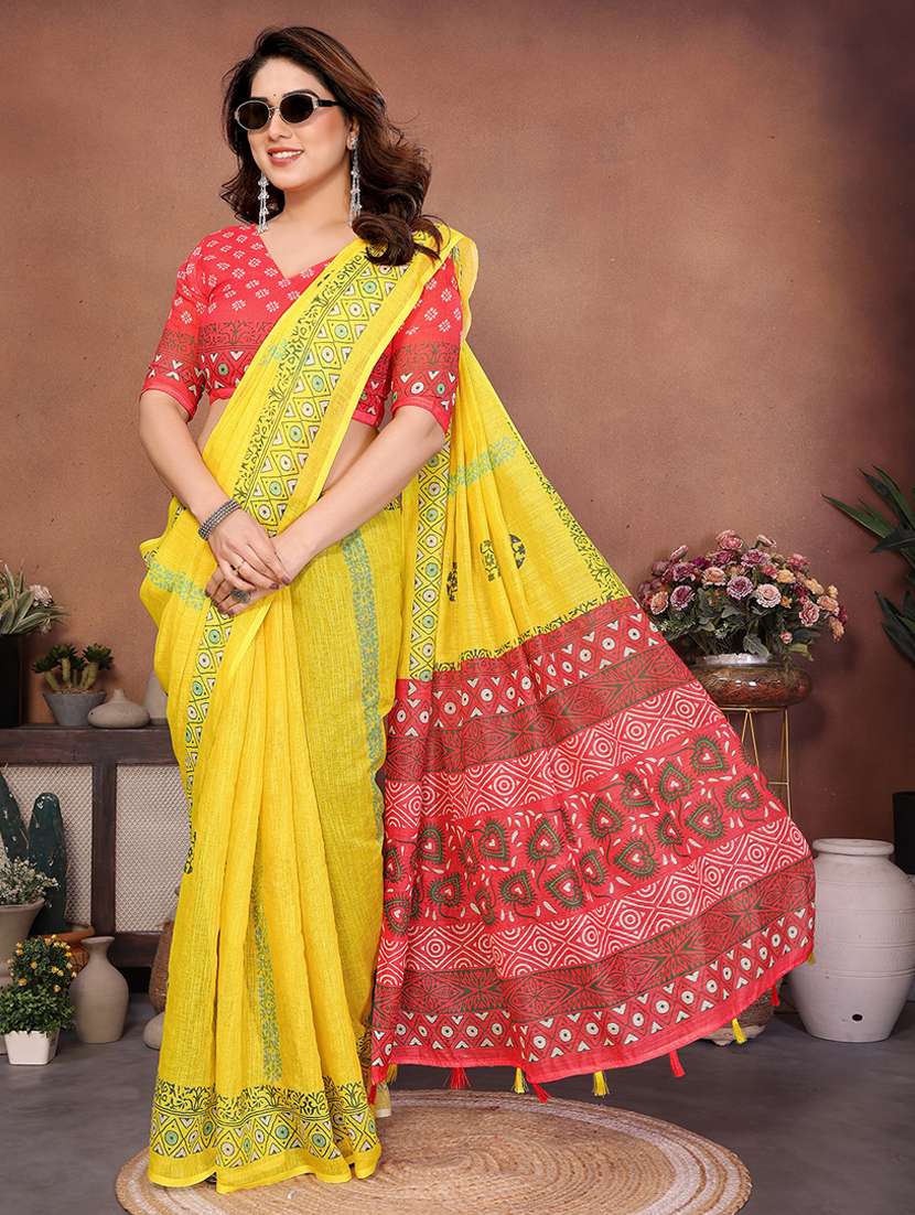 women printed casual wear saree with blouse