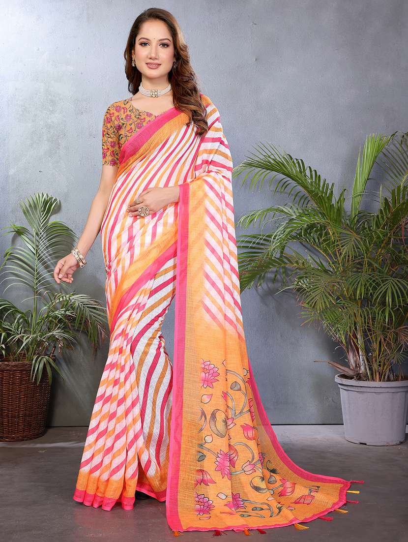 women printed casual wear saree with blouse