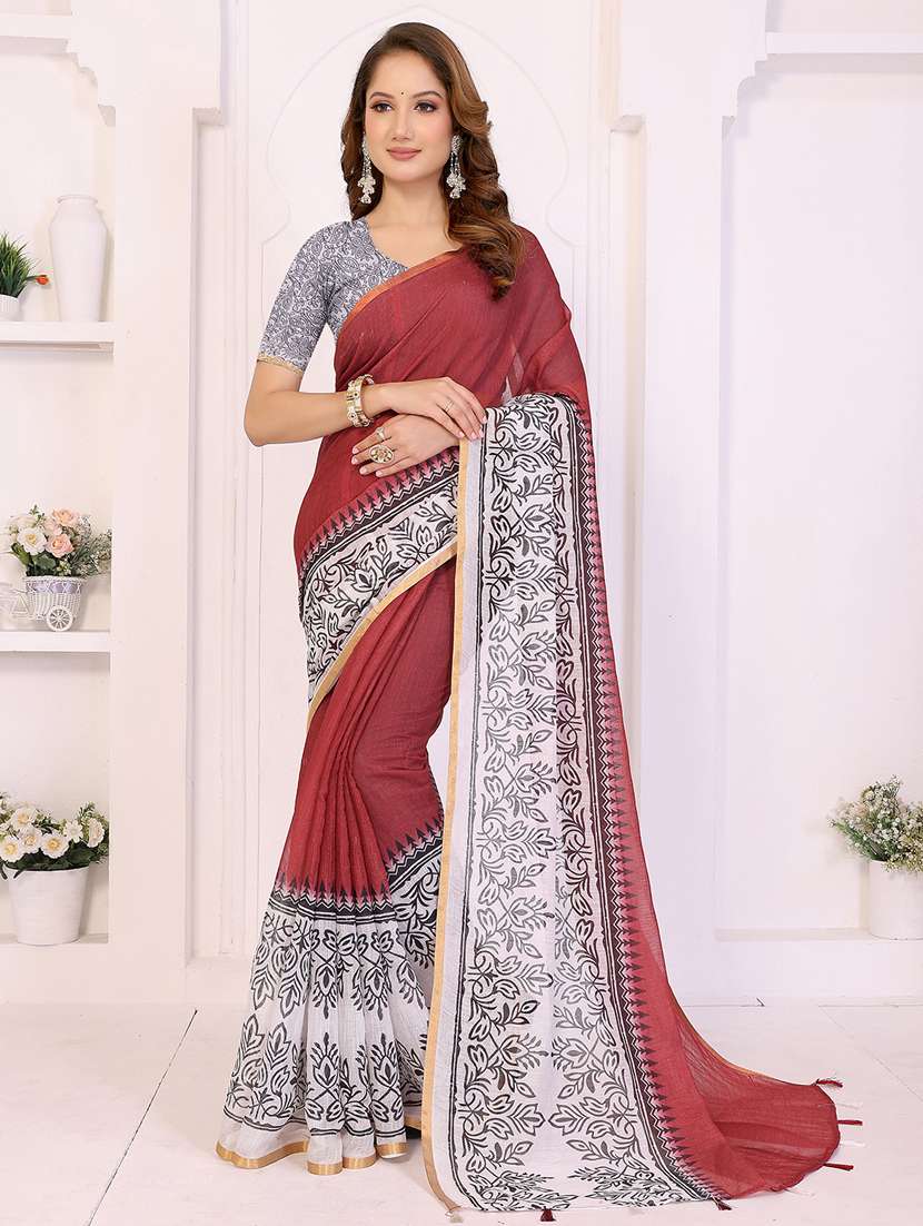 women printed casual wear saree with blouse