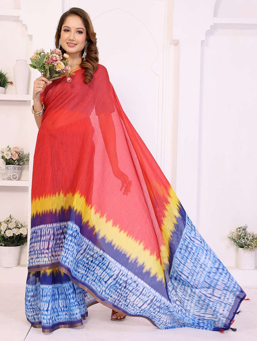women printed casual wear saree with blouse