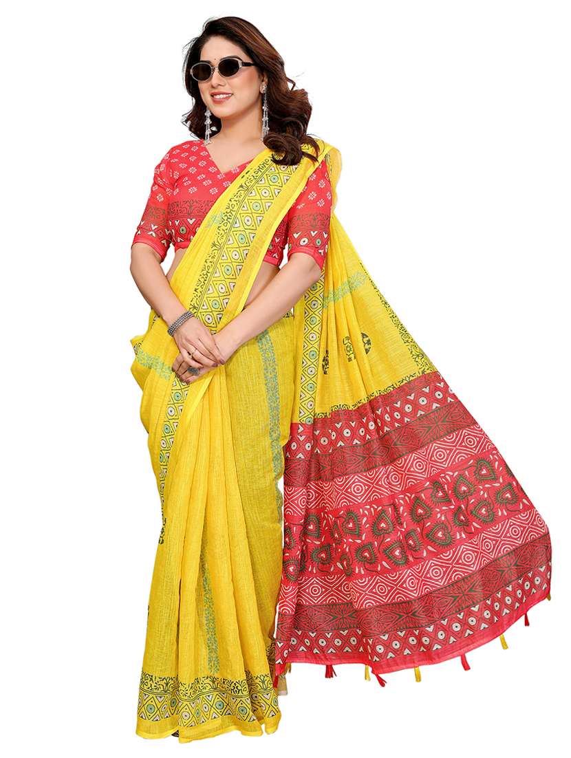 women printed casual wear saree with blouse