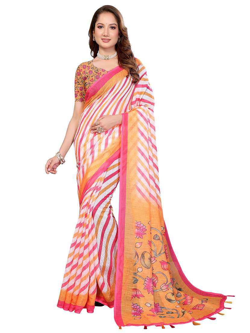 women printed casual wear saree with blouse