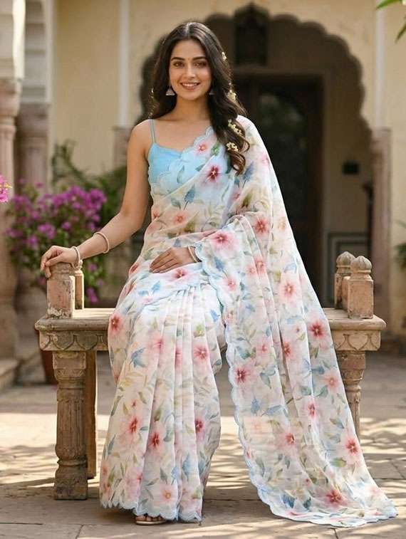 women floral printed saree with blouse - 22433059 -  Standard Image - 3