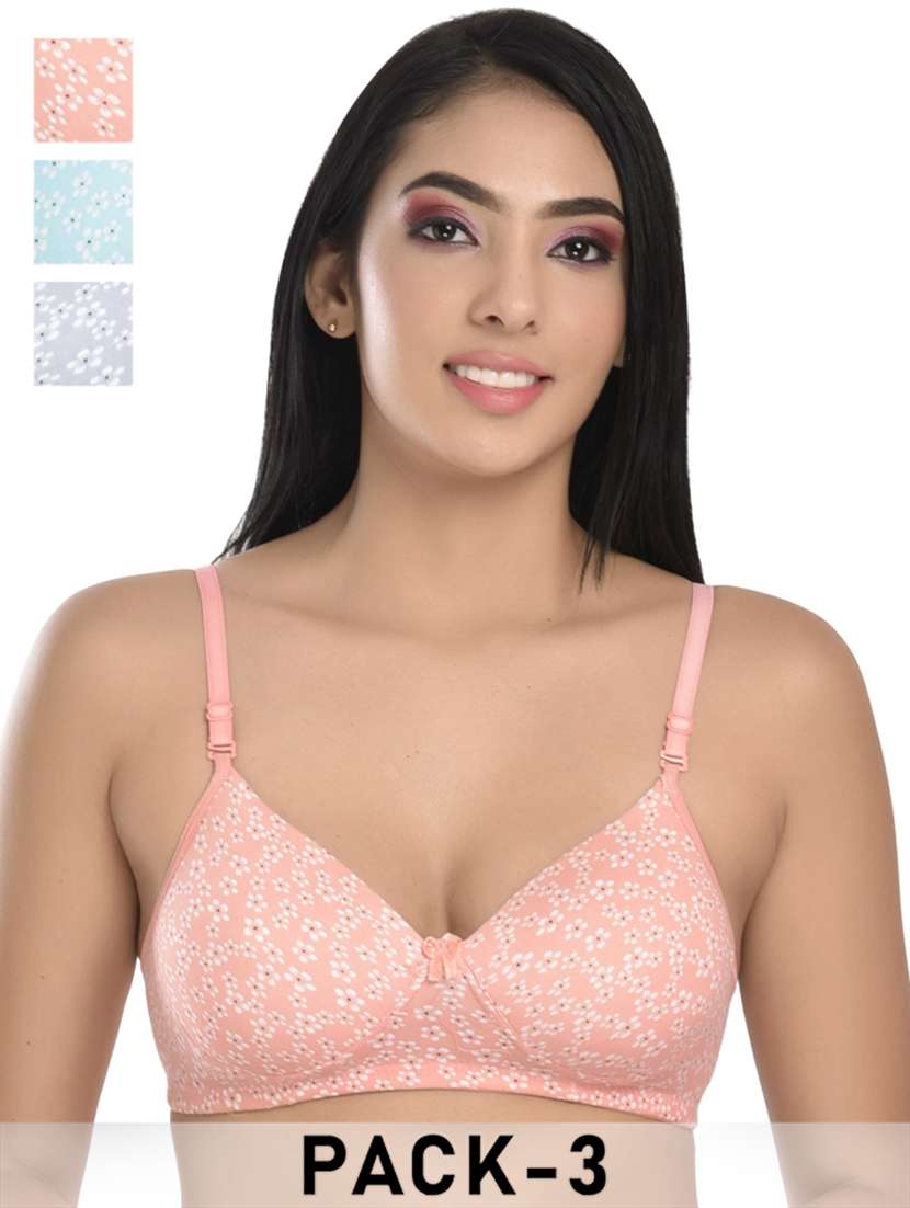 women pack of 3 printed non wired bra