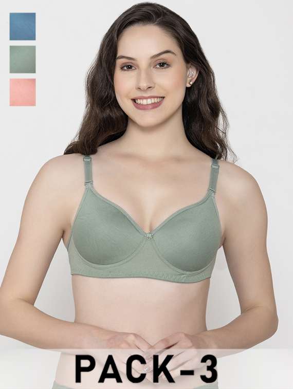 women pack of 3 solid non wired bra