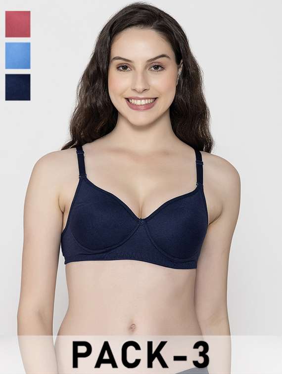 women pack of 3 solid non wired bra