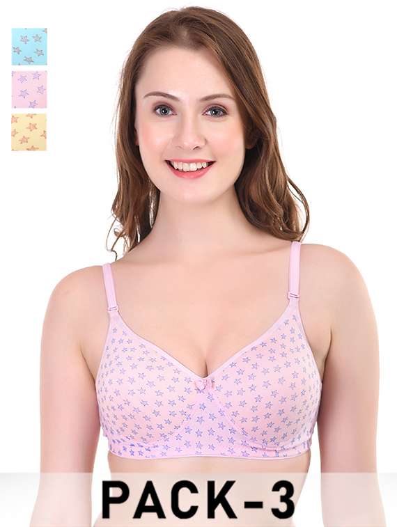 women pack of 3 printed non wired bra
