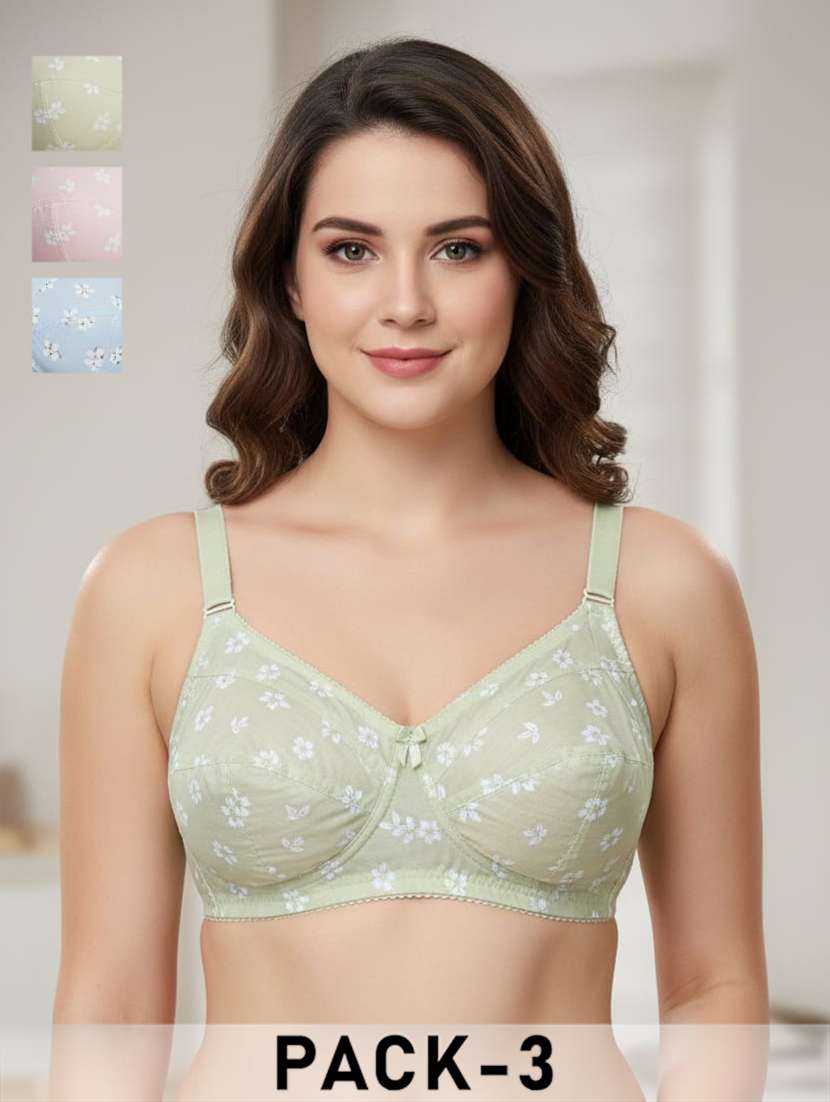 women pack of 3 printed non wired bra