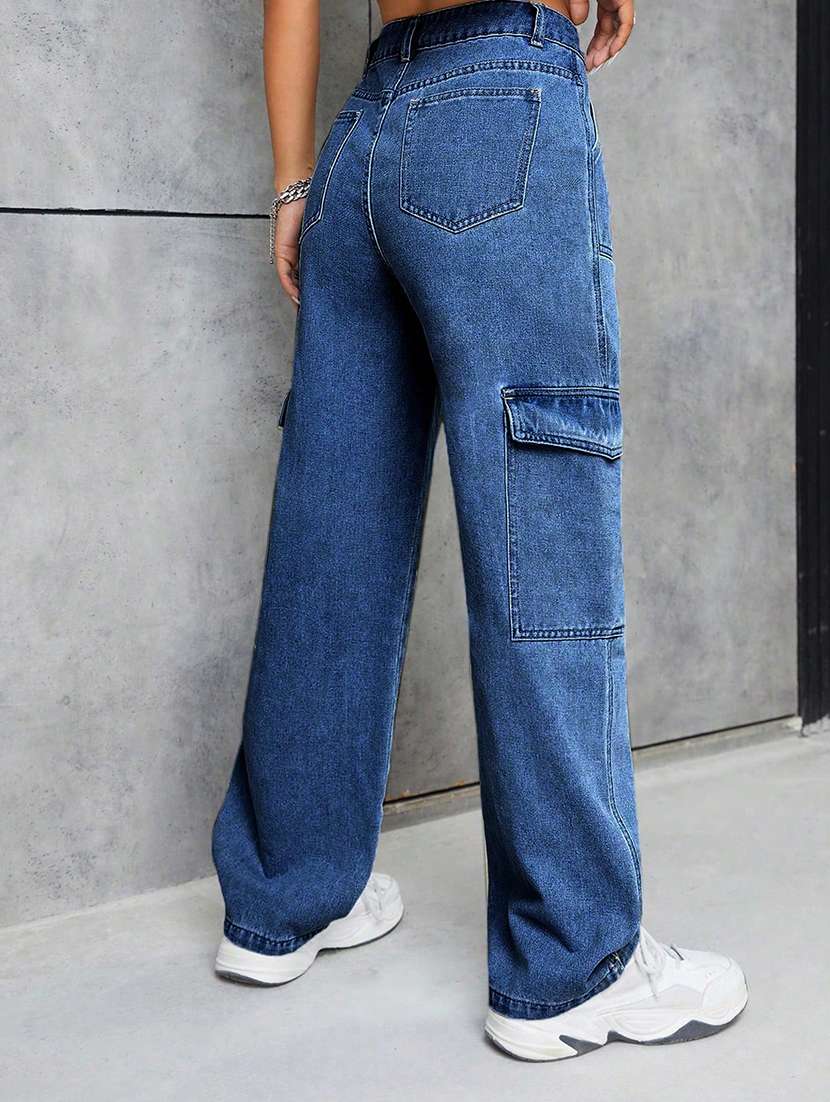 women solid high rise denim cargo - 22433094 -  Standard Image - 3