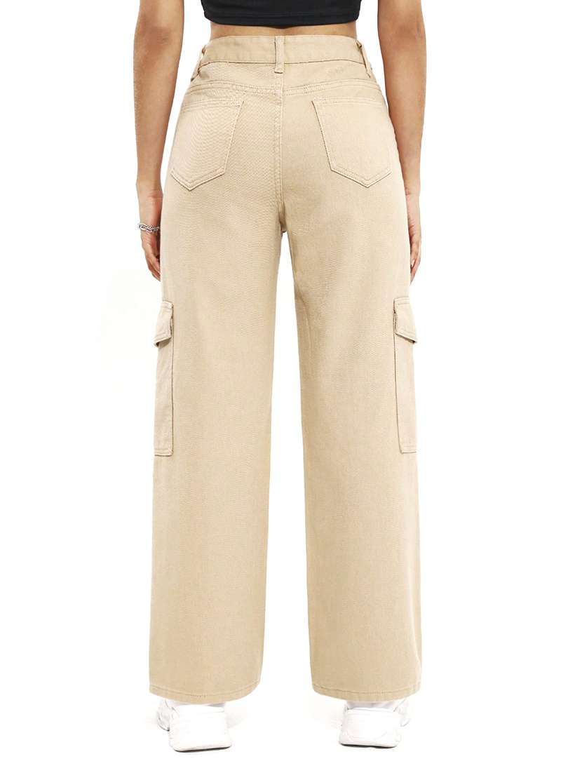 women solid high rise denim cargo - 22433098 -  Standard Image - 3