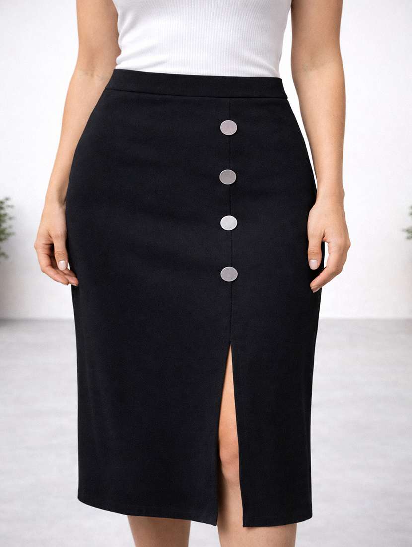 women  black cotton blend pencil skirts skirt