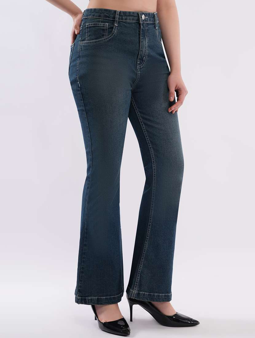 women solid high rise bootcut jean