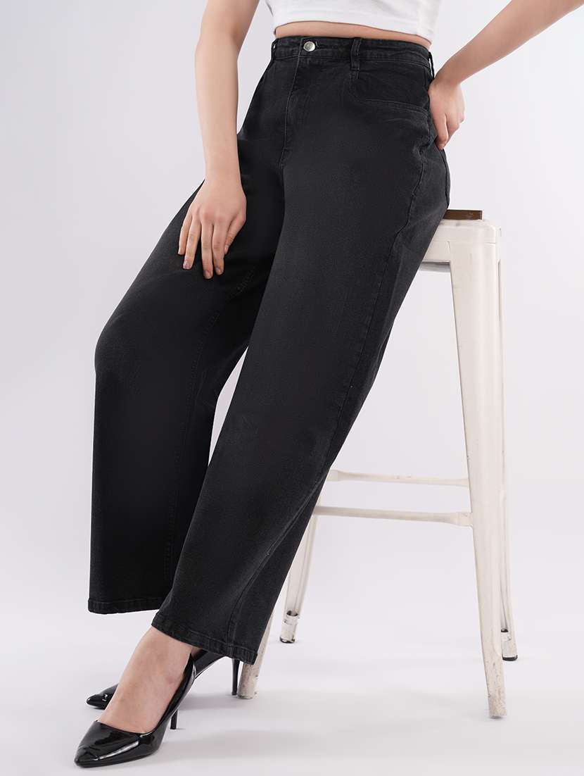 women solid high rise wide leg jean - 22433107 -  Standard Image - 3