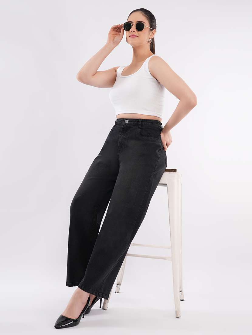 women solid high rise wide leg jean - 22433107 -  Standard Image - 5