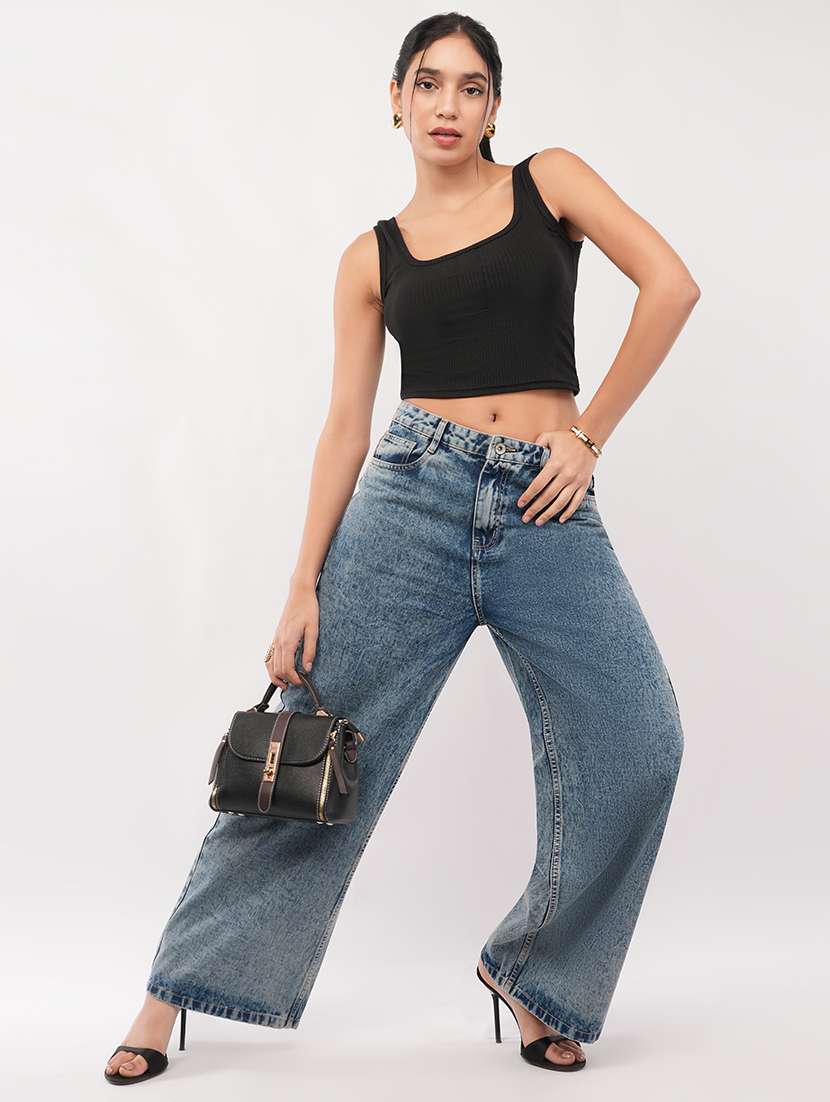 women solid high rise wide leg jean - 22433108 -  Standard Image - 5