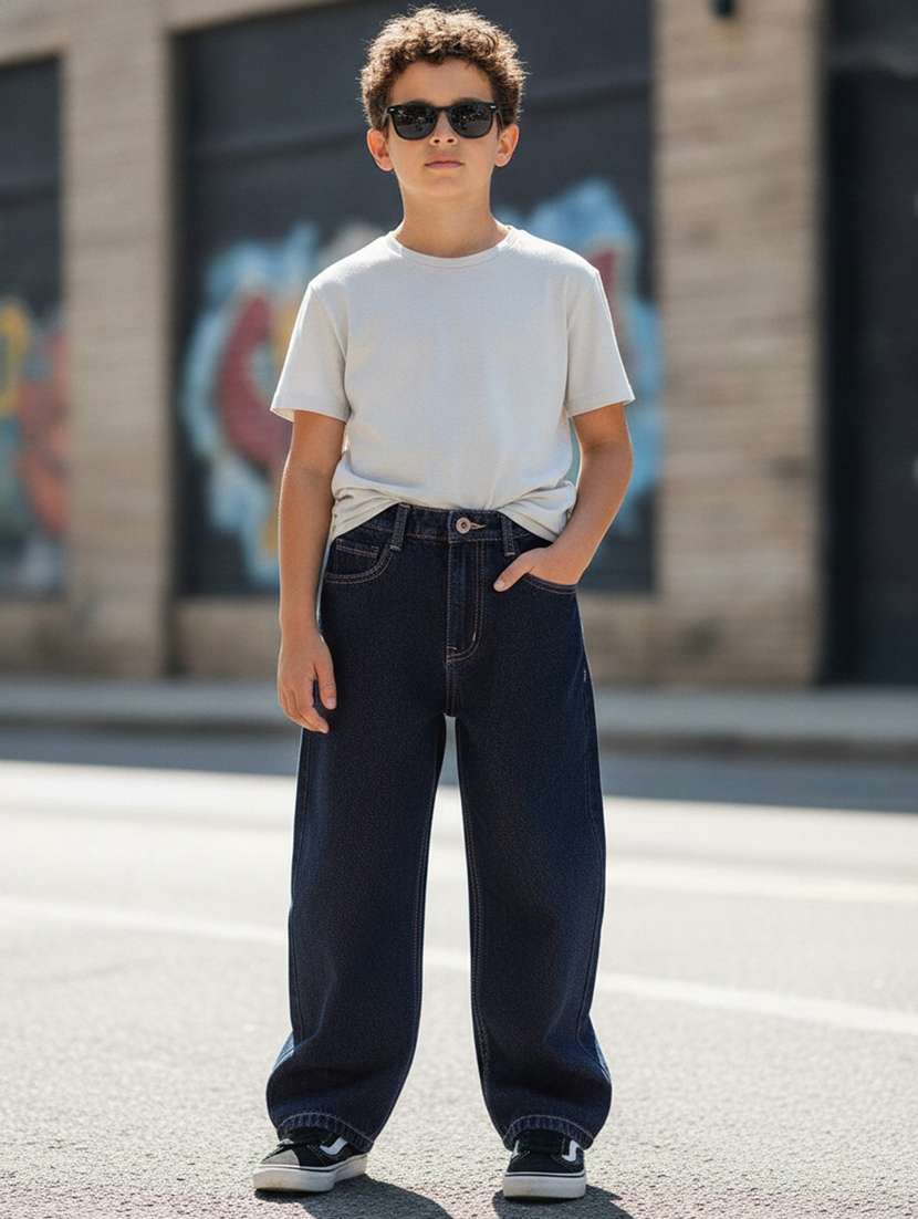 boys solid mid rise straight fit jeans
