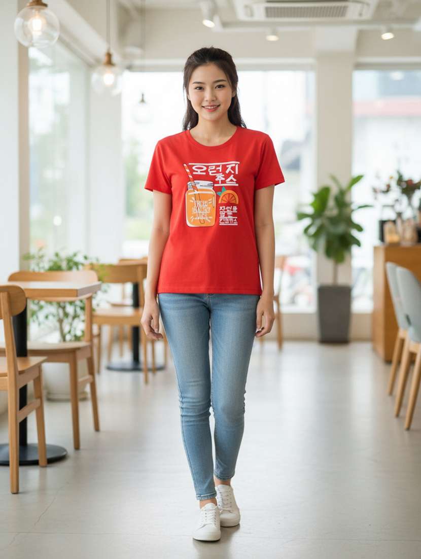 girls printed round neck short sleeves tee