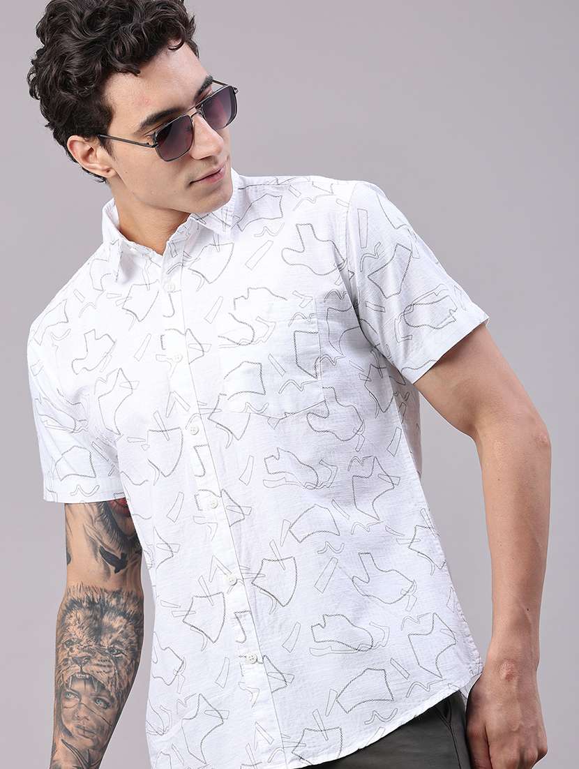 men printed short sleeve regular fit casual shirt