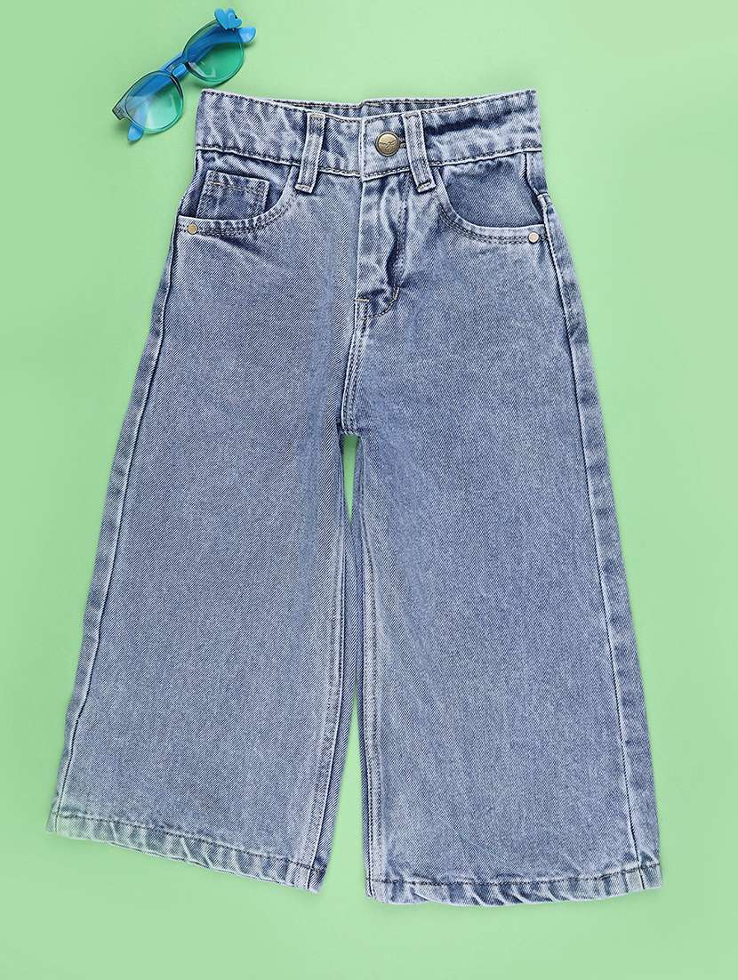 girls washed mid rise wide leg jeans