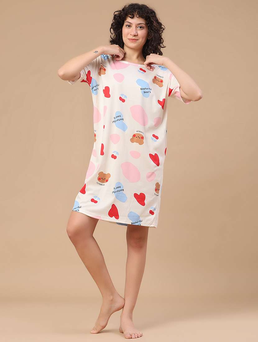 off white polyester nighty sleepshirts &