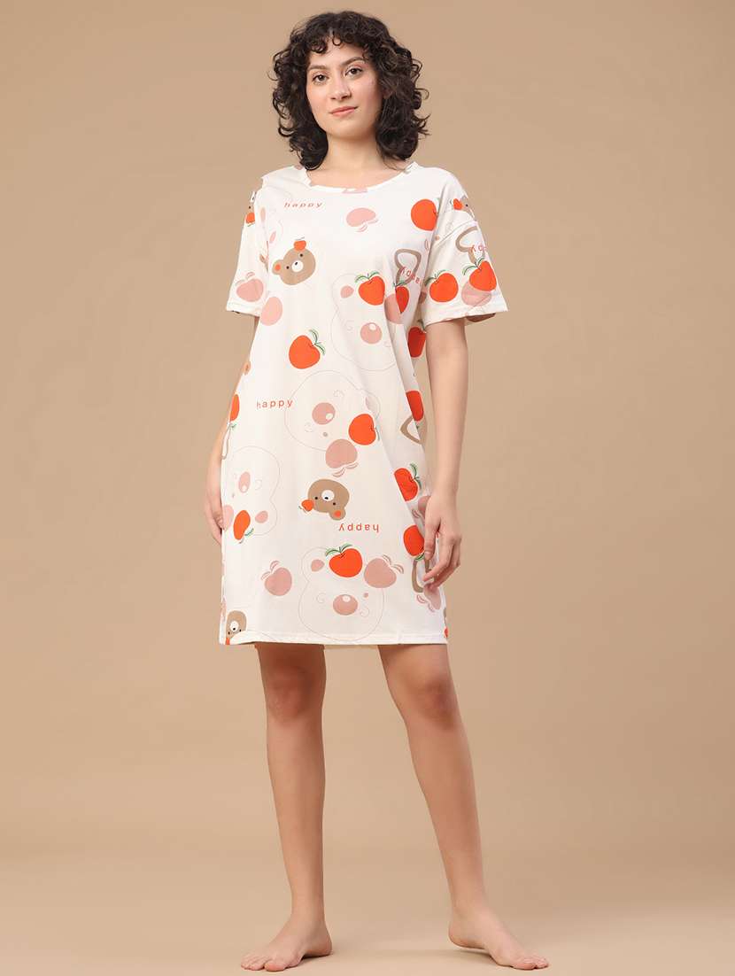 off white polyester nighty sleepshirts &