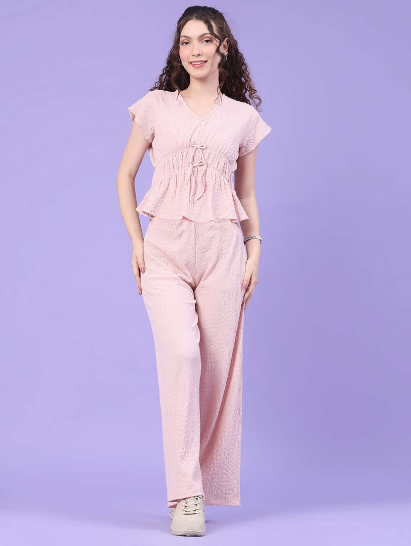 women self design v neck top and trouser co-ord set - 22433393 -  Standard Image - 3
