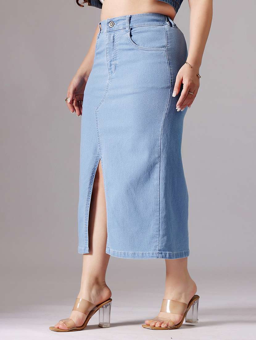women solid high rise denim skirt - 22433406 -  Standard Image - 3