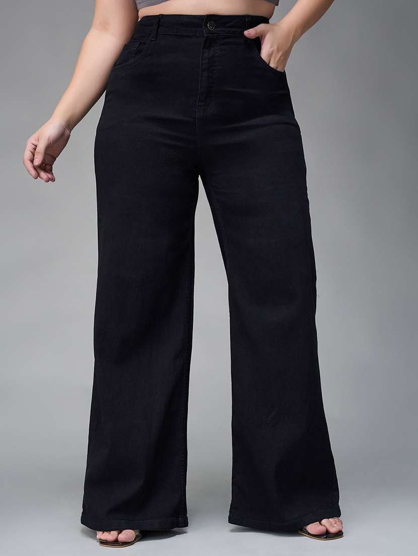 women solid high rise bootcut jeans