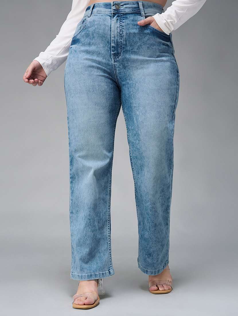 women solid high rise straight jeans