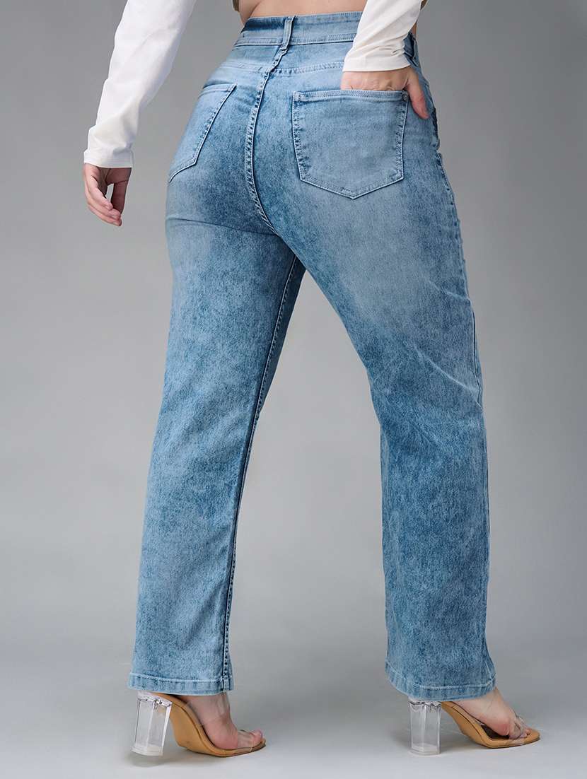 women solid high rise straight jeans - 22433417 -  Standard Image - 3