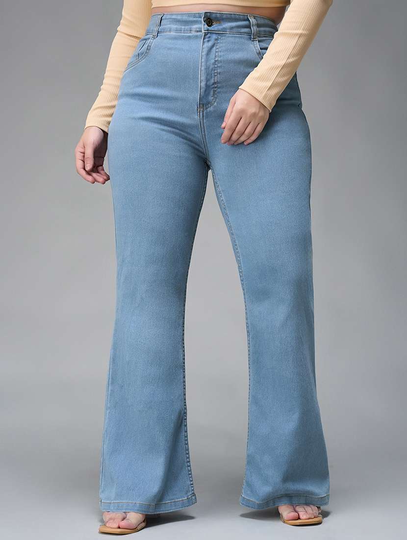 women solid high rise bootcut jeans