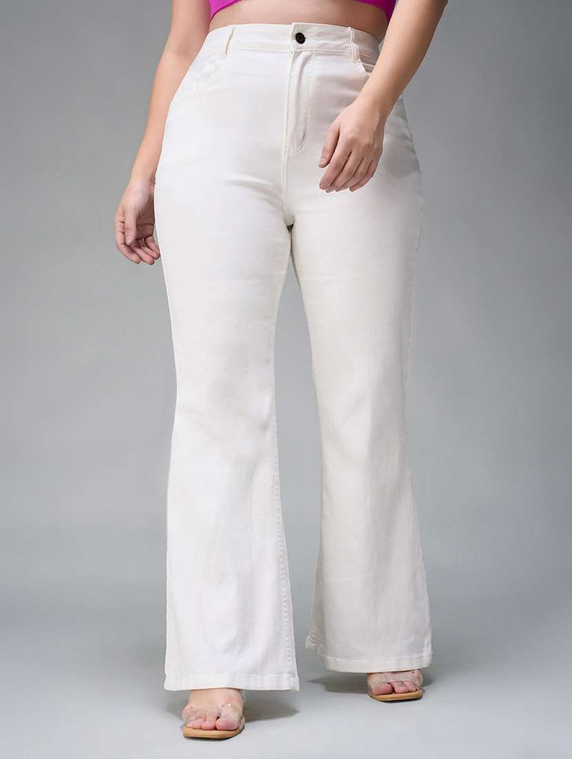 women solid high rise bootcut jeans