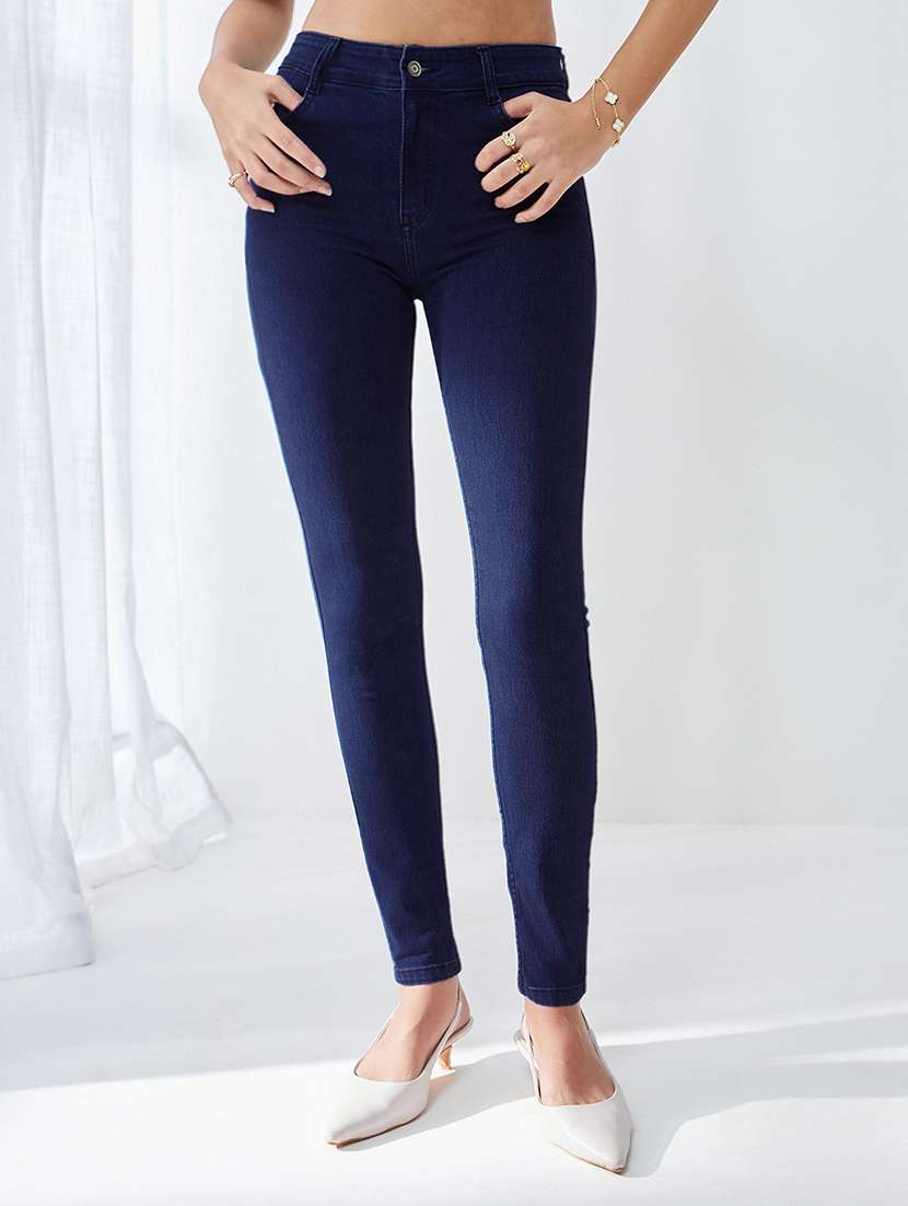 women solid high rise skinny jeans