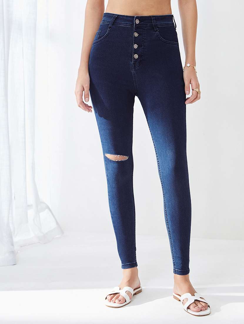 women solid high rise skinny jeans