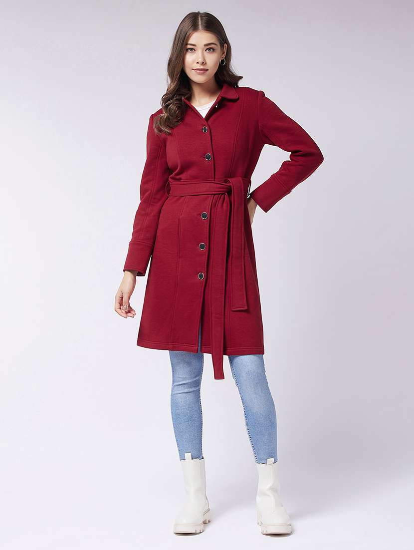 women solid long sleeve trench coat