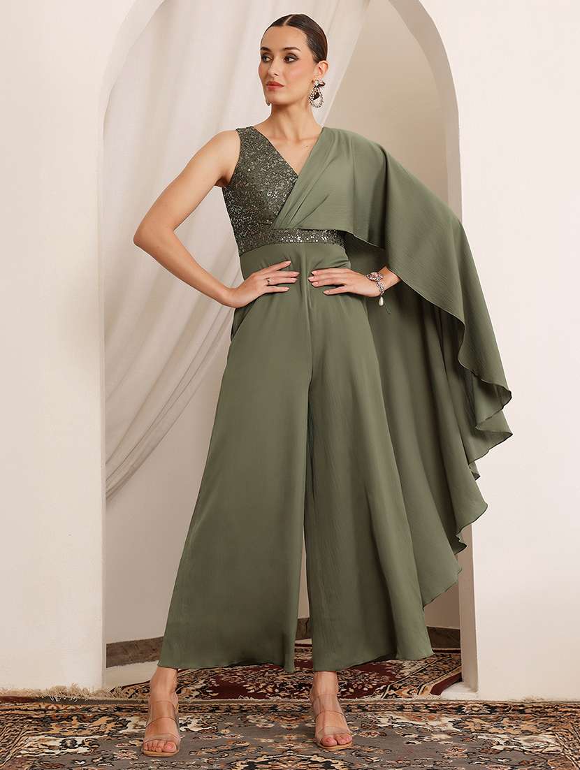 women embellished sleeveless fusion jumpsuit dress