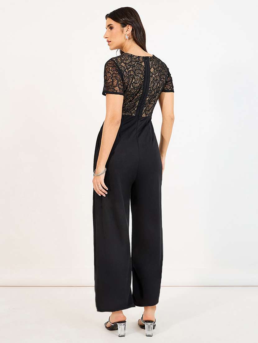 women self designed short sleeve lace jumpsuit - 22433475 -  Standard Image - 3