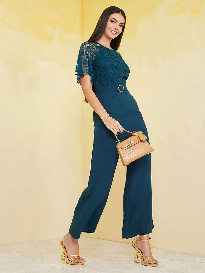 women self designed short sleeve lace jumpsuit