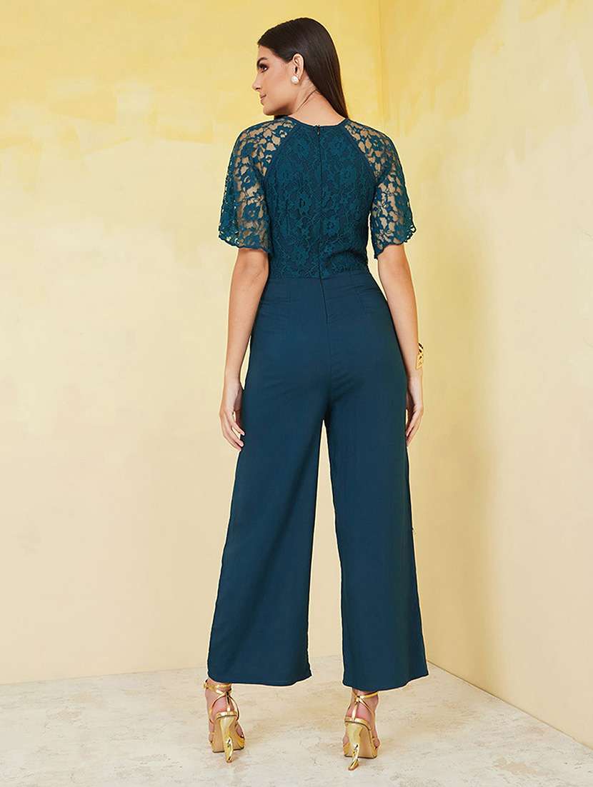 women self designed short sleeve lace jumpsuit - 22433476 -  Standard Image - 3
