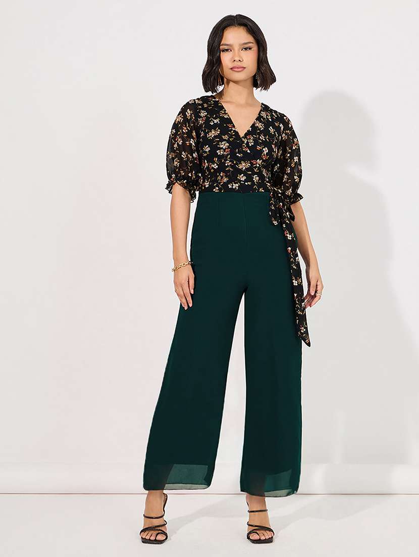 women floral print puff sleeve jumpsuit