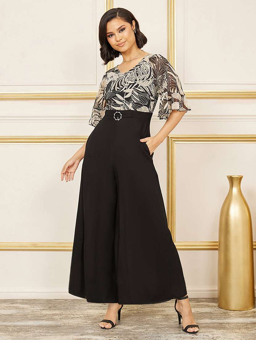 women printed bell sleeve jumpsuit