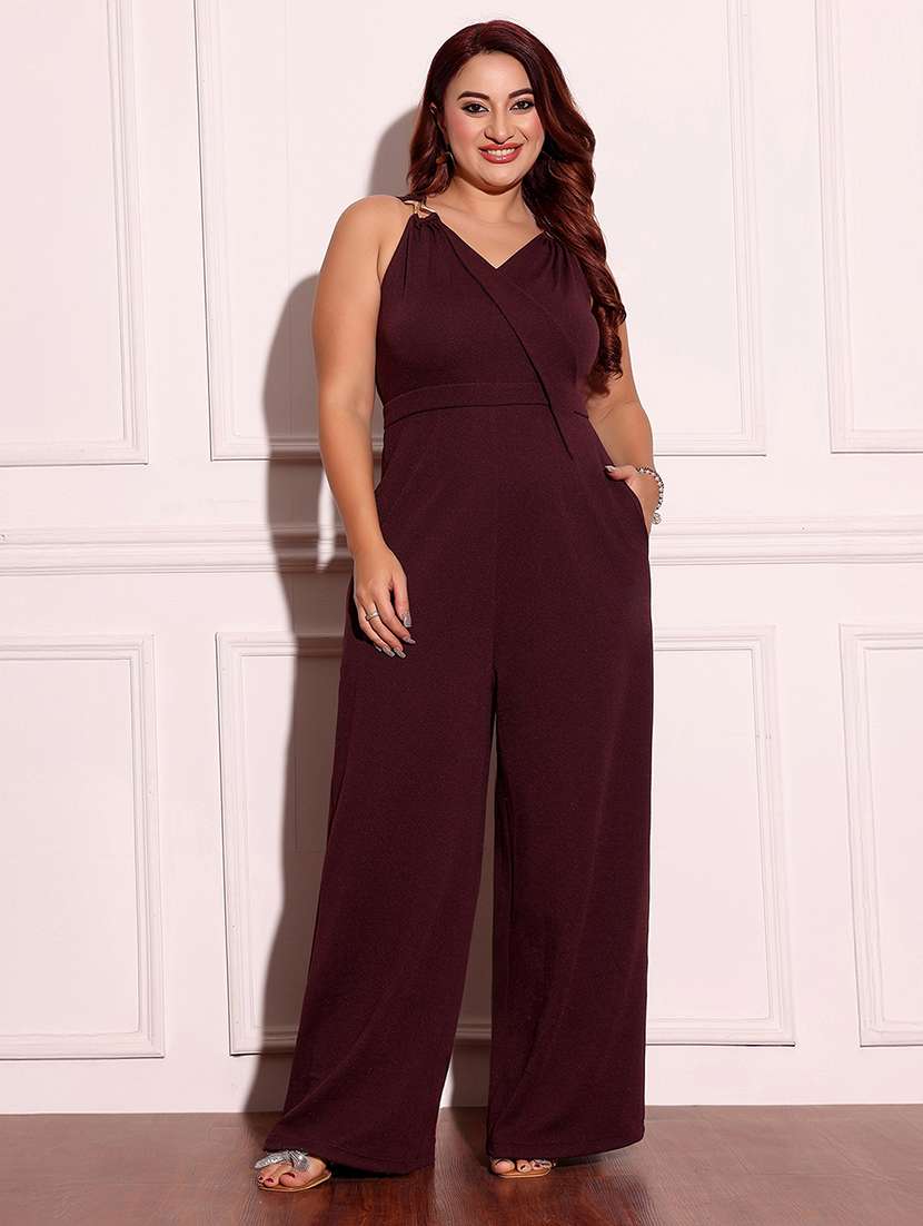 women plus size solid sleeveleess jumpsuit