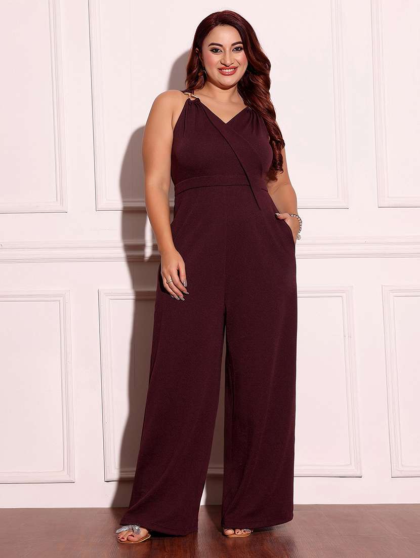 women plus size solid sleeveleess jumpsuit
